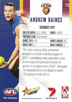 2012 Select AFL Champions #15 Andrew Raines Back